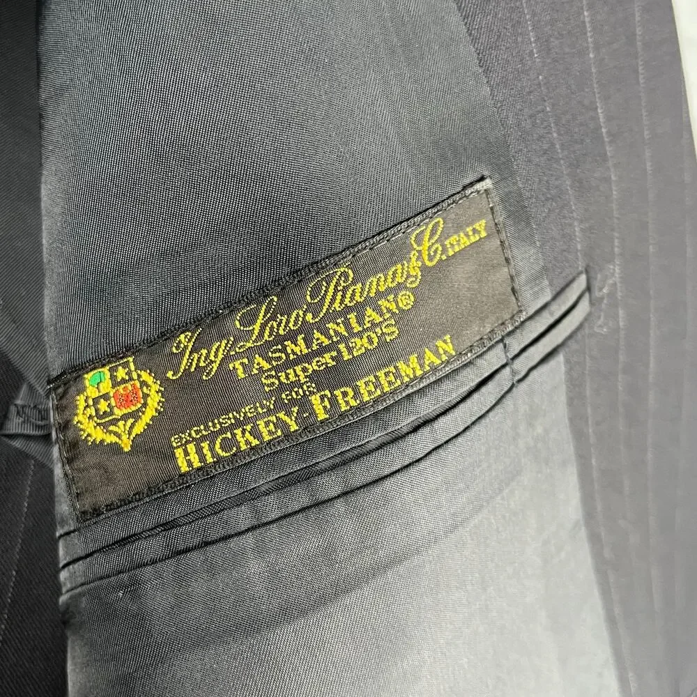 Hickey Freeman Loro Piana Suit Jacket 44 Reg Wool Pin Striped Single Vented